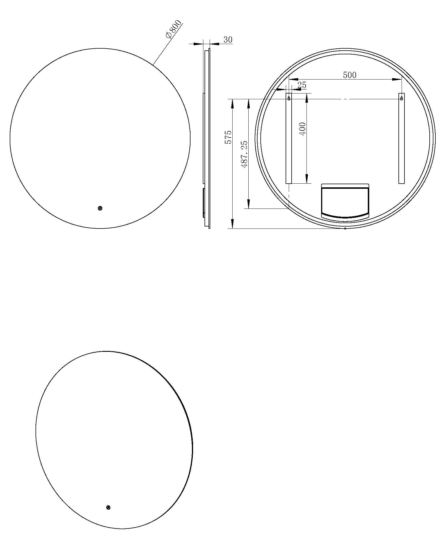 Maattekening Giro spiegel rond met LED, dimbaar 80 cm
