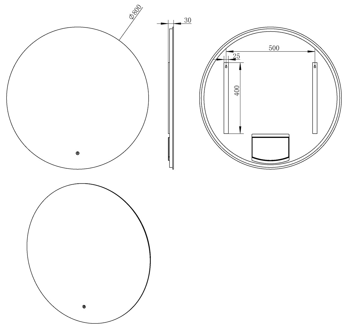 Maattekening Giro spiegel rond met LED, dimbaar 80 cm