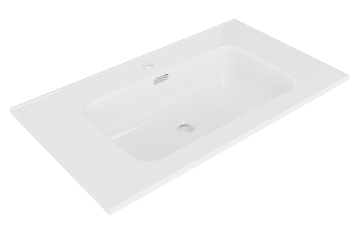 Bajo wastafel enkel met 1 kraangat 80 x 46 x 1,8 cm keramiek glans wit – Wiesbaden – Mat Wit – Meubelwastafel | Dealplein