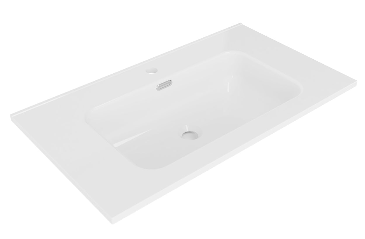 Bajo wastafel enkel met 1 kraangat 100 x 46 x 1,8 cm keramiek glans wit – Wiesbaden – Mat Wit – Meubelwastafel | Dealplein