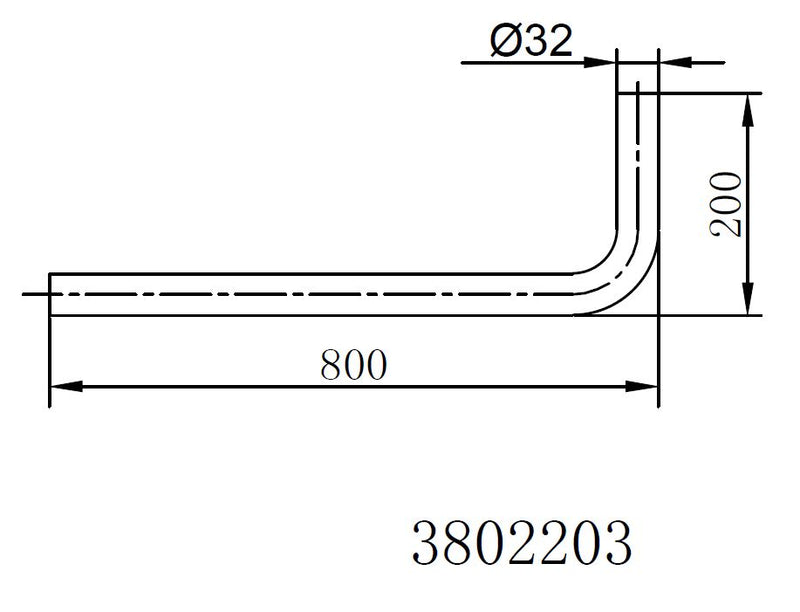 Chrome vloerbuis 800x200x32 mm