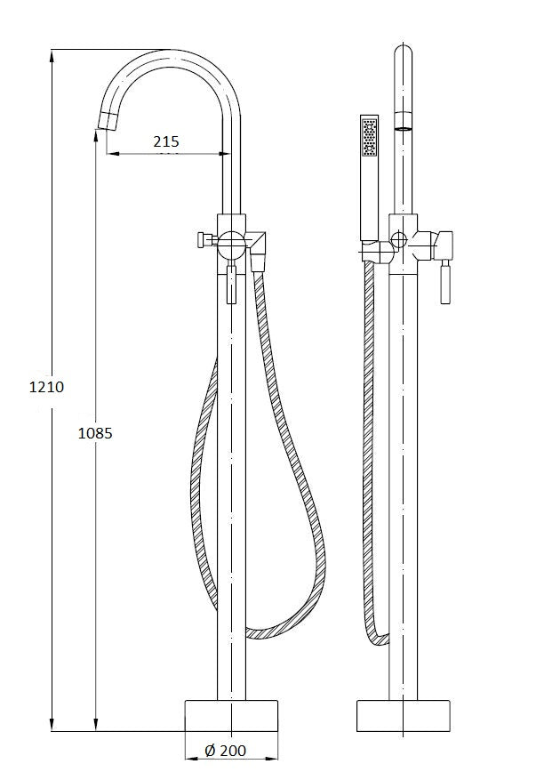 Chrome Power Vrijstaande Badkraan H=120cm