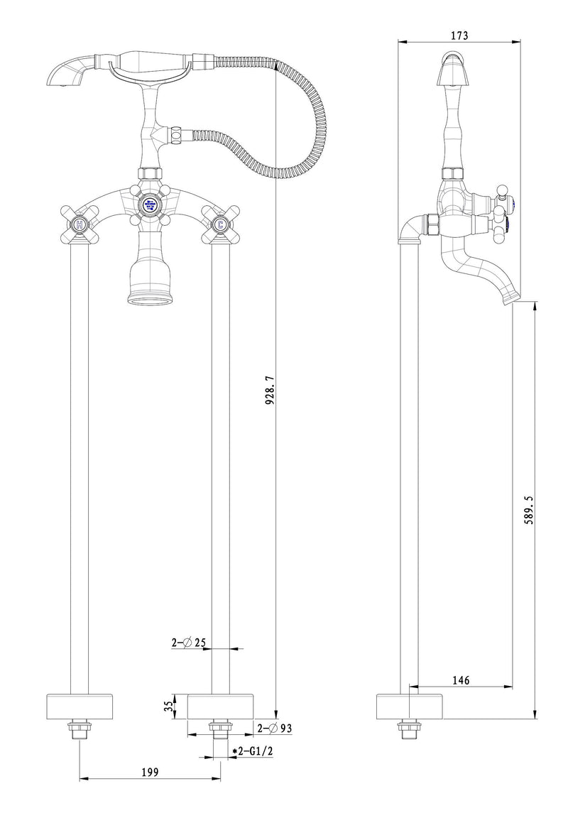 Liberty nostalgische vrijstaande badkraan H=93cm