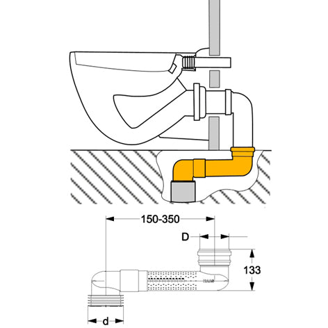 PVC ruimtebesparende verloopbocht horizontaal 110/90 No: 3983