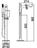 Chrome Boris vrijstaande badkraan H=98 cm