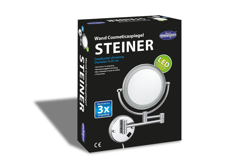 Chrome-Steiner wand cosmeticaspiegel incl. LED verlichting chroom