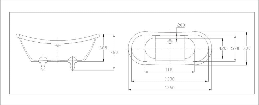 Liberty Double-Ended-Slip nostalgisch bad 176x70x76 cm inclusief poten