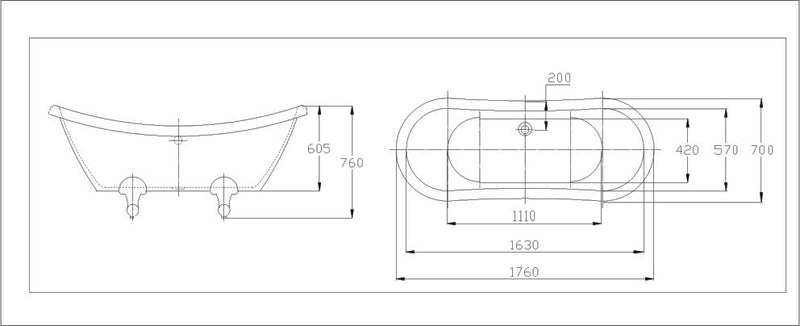 Liberty Double-Ended-Slip nostalgisch bad 176x70x76 cm inclusief poten