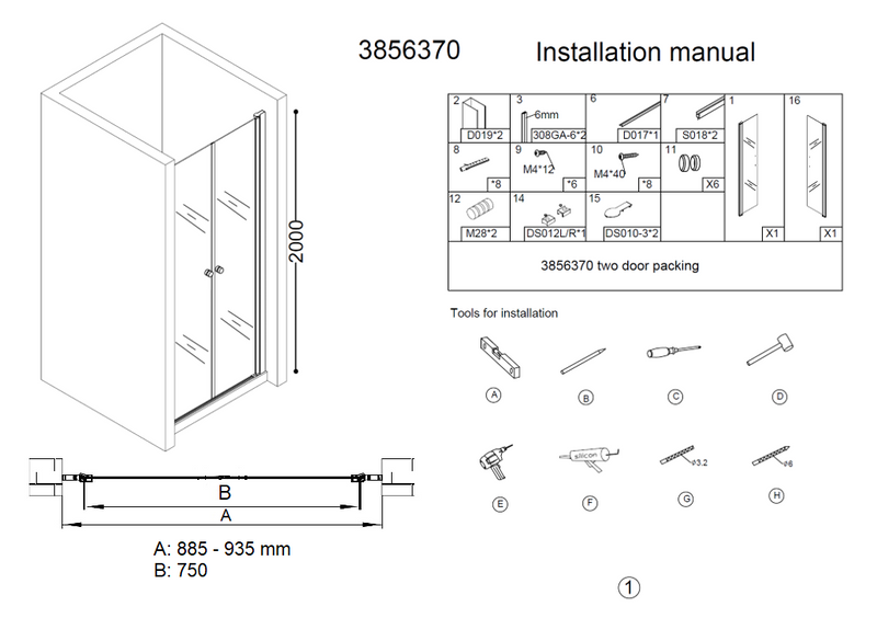 Erico pendeldeur met profiel 89-93cm H=200cm NANO glas 6mm