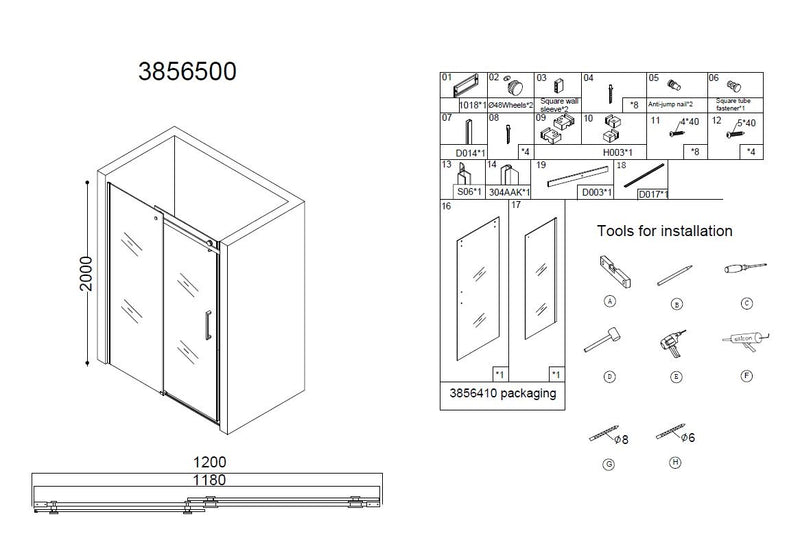 Erico nisdeur schuif verstelbaar 118-120cm H=200cm NANO glas 8mm