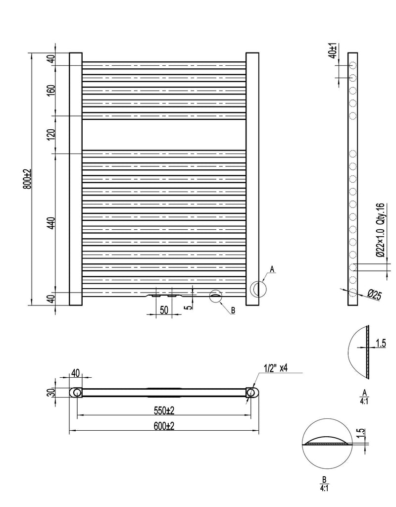 Zero-White radiator Wit 445 W 800x600mm