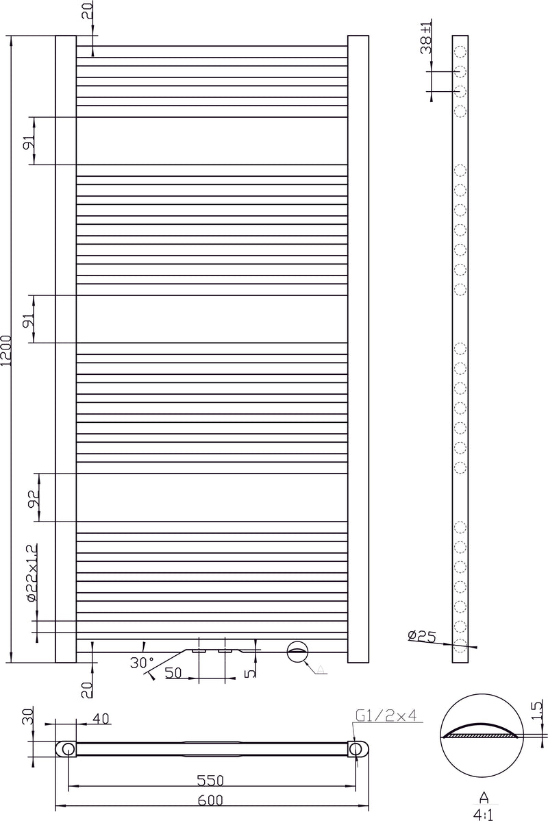 Zero-White radiator Wit 729 W 1200x600mm