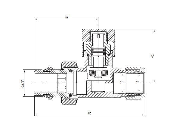 Regel-T (voetventiel) recht 1/2x15mm
