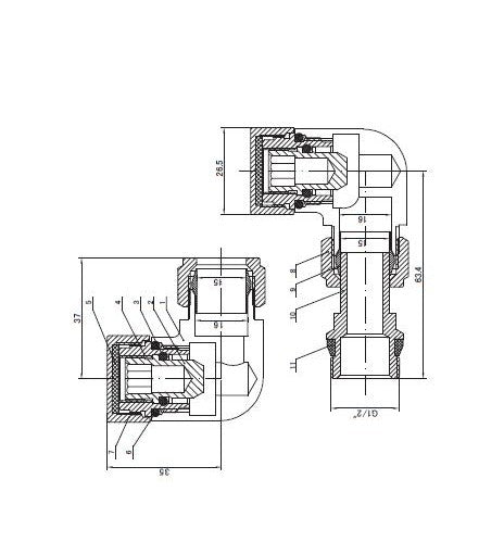 Regel-T (voetventiel) axiaal (haaks verkeerd) 1/2x15mm