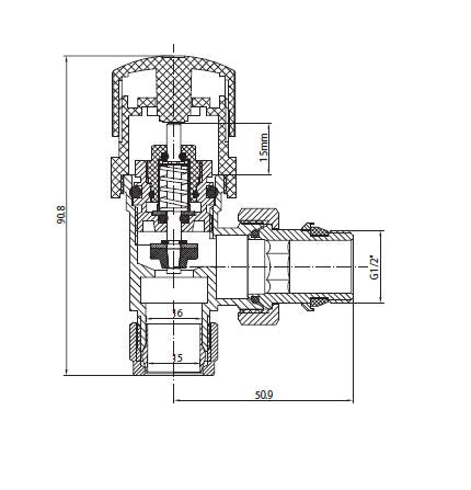 Thermostatische Radiatorkraan Haaks 1/2x15mm