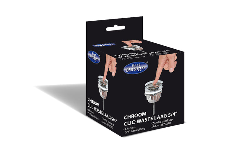 Chrome Laag clic-waste z/overloop 5/4