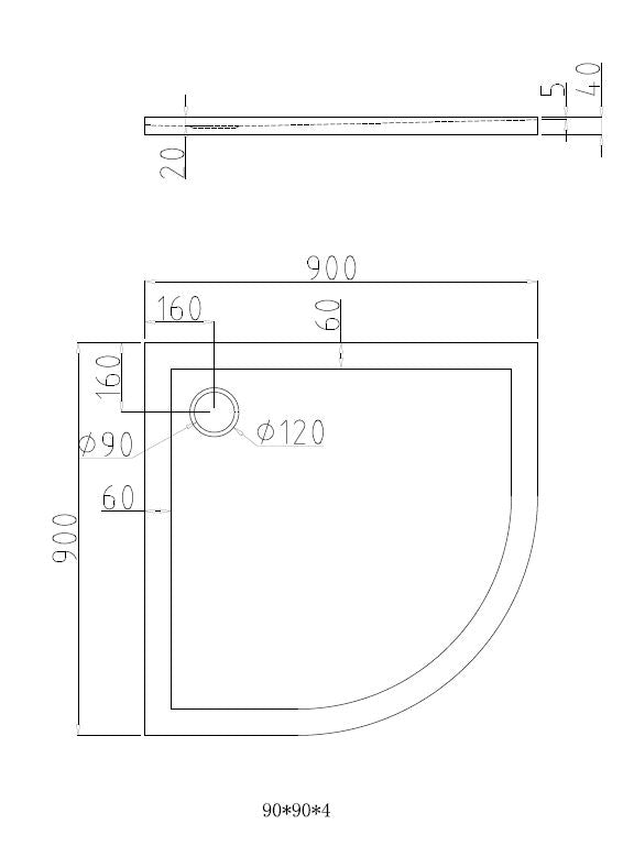 Dona Lage Douchebak 1/4 Rond 90 x 90 x 4 cm R=550