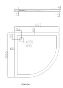 Dona lage douchebak 1/4 rond 100x100x4cm R=550