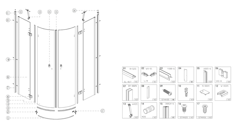 Erico 1/4 rond cabine met 2 deuren 90x90x190cm NANO glas 8mm