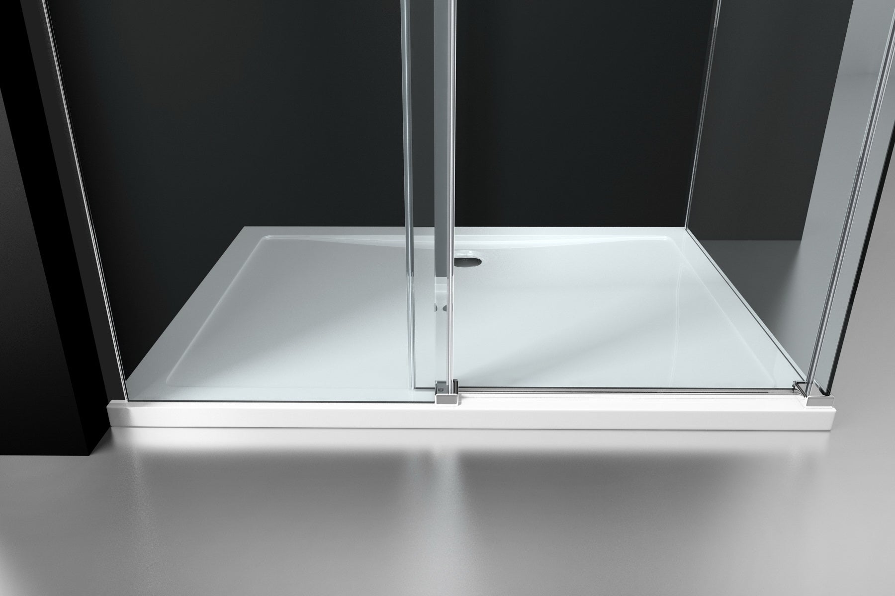 Detail van glas en zwart van ADW Erico Rechthoek Cabine Wand douchecabine