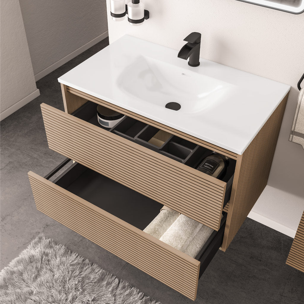 Eastbrook Olympia Staand Badmeubel 80x46 Cm Met Lades Gefreesd Front Wit