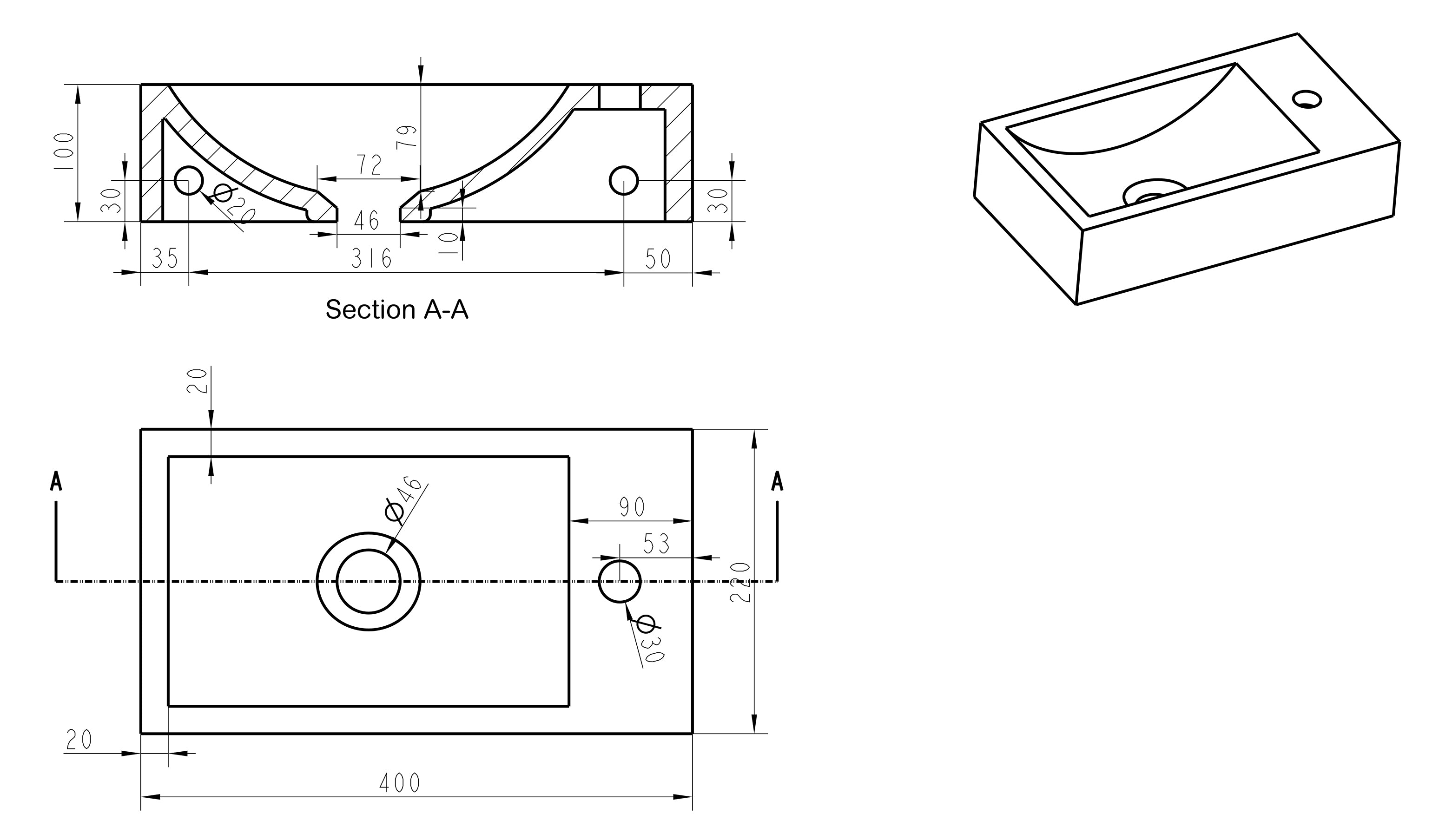 Raw fontein rechts 40x22x10 cm hardsteen gezoet maattekening – 40 × 22 × 10 cm | Dealplein