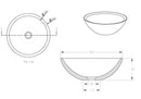 Maattekening – Raw waskom rond 40x14 cm hardsteen gezoet