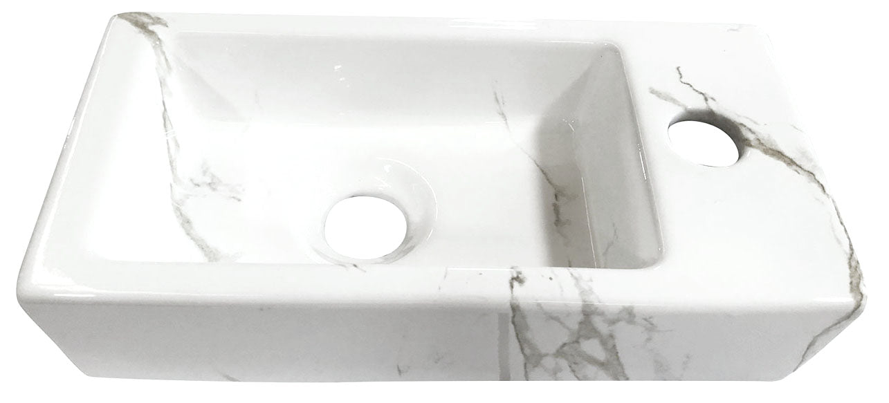 Fonteinset Rhea S mini met fontein rechts carrara, kraan, sifon en afvoerplug geborsteld messing – Wiesbaden – Geborsteld Messing – Complete fonteinsets | Dealplein