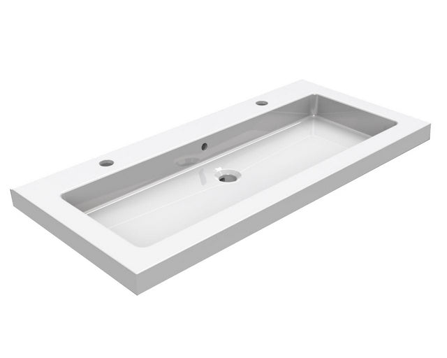 Kera wastafel enkel met 2 kraangaten 100x46x5 cm keramiek glans wit – Wiesbaden – Glans Wit – Meubelwastafel | Dealplein