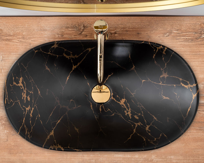 Opzetwastafel Rea Royal 60 Black Marble Mat - View 4