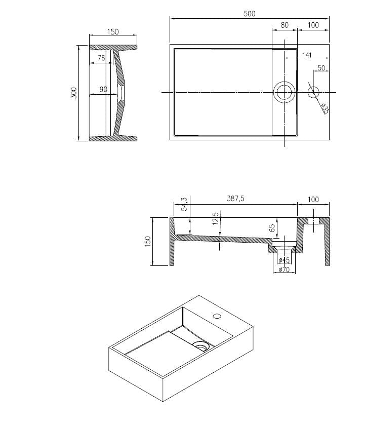 U50 wastafel Just-Solid 50x30x15cm