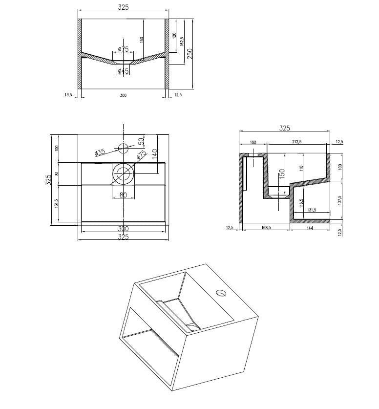 Buq-30 fontein Just-Solid 32.5x32.5x25cm z/kraangat