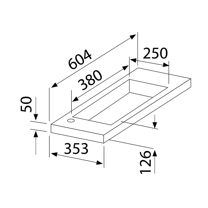 Slim wastafel voor meubel 60 cm (ondiep) 35 cm zonder kraangat