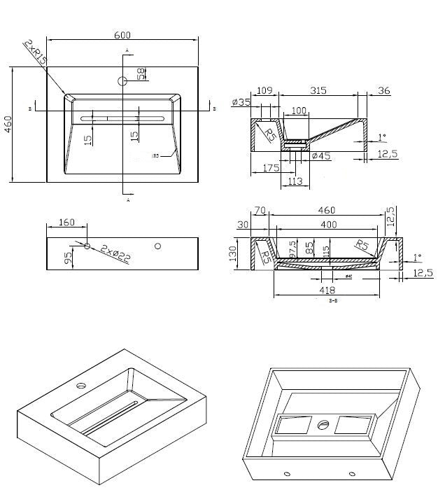 Indoor wastafel Just-Solid 60x46x13cm