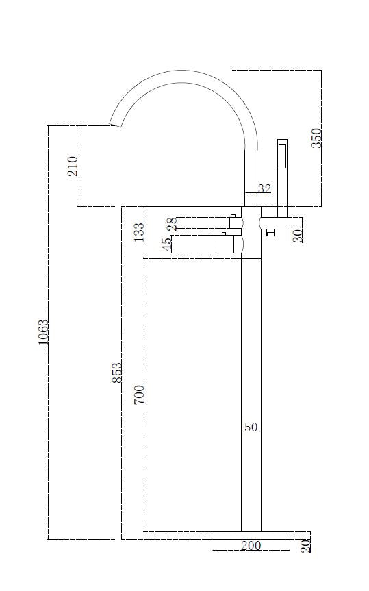 Chrome Importa vrijstaande thermostatische badkraan H=120 cm