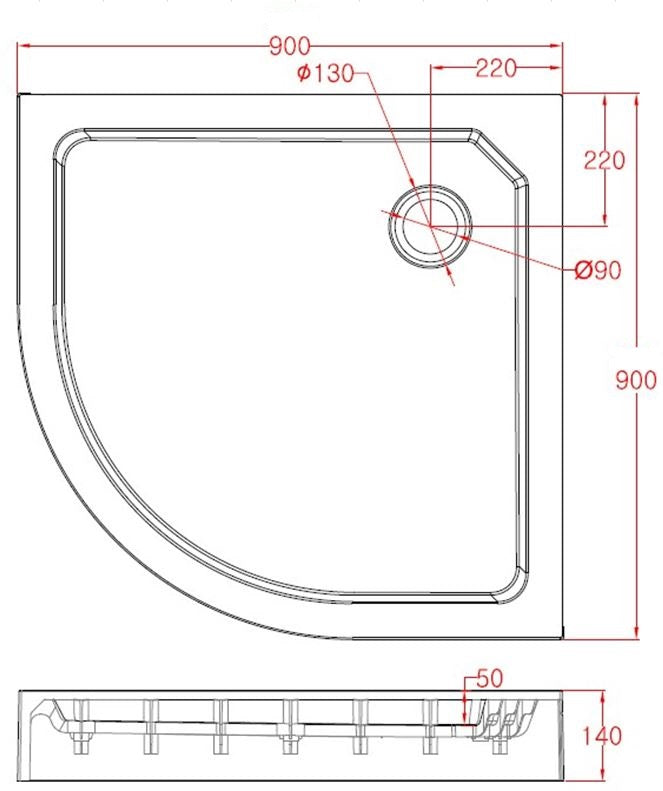 Project Opbouwdouchebak 1/4 Rond 90 x 90 x 14 cm R=550