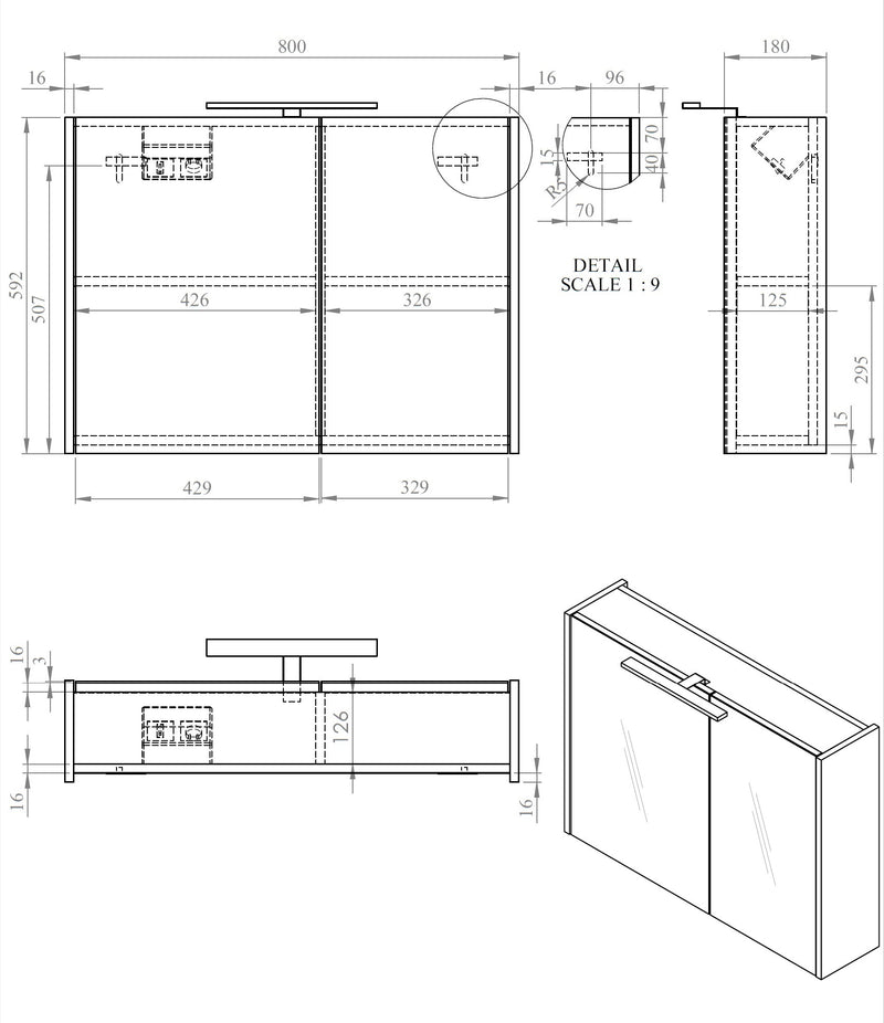 Happy MDF spiegelkast + verlichting 80x60cm