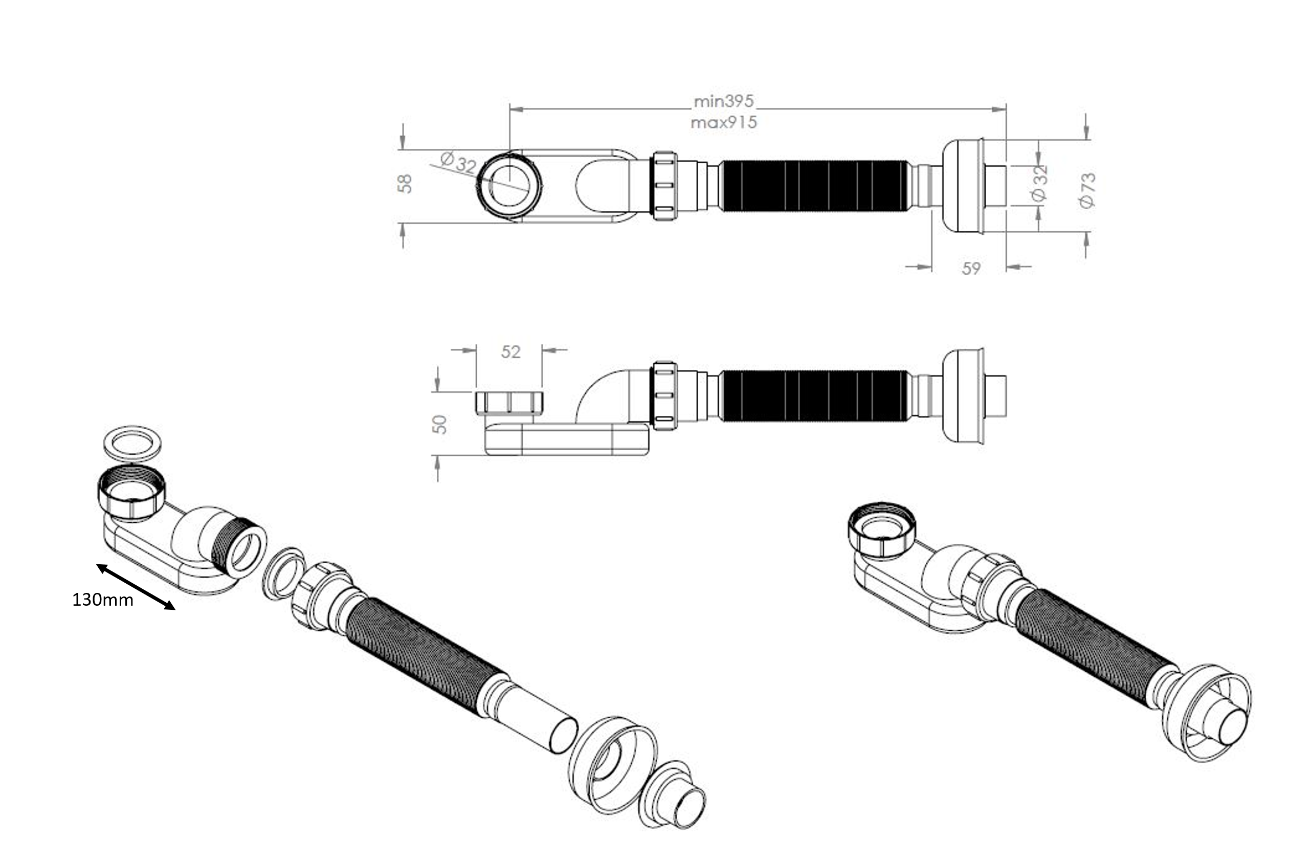 Prome Flexibele Bad-Afvoer-Sifon 1 1/2 x 915 mm