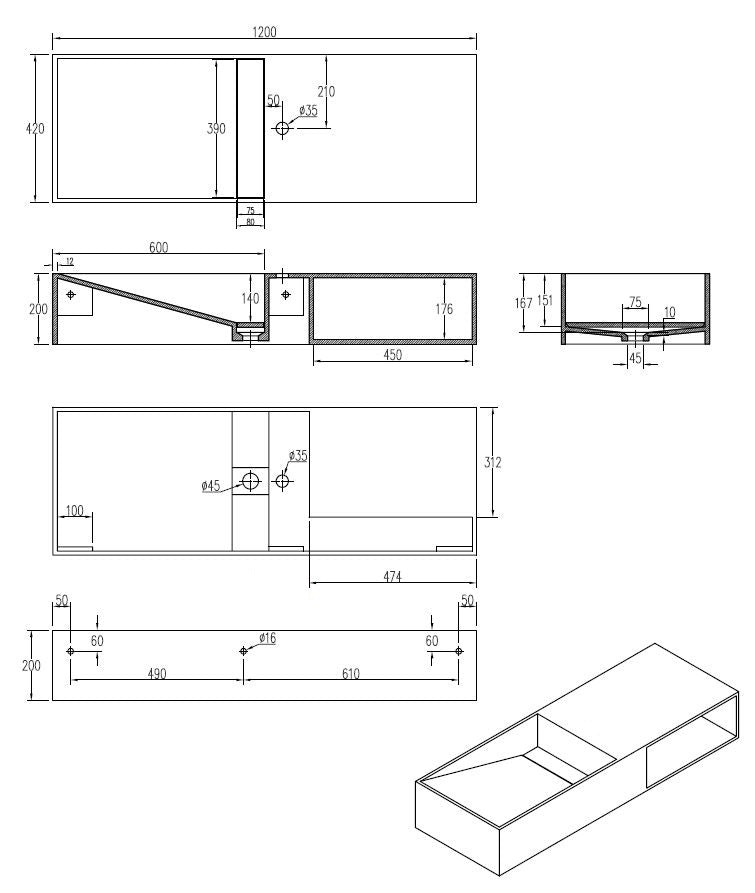 Gruna Wastafel Just-Solid 120x42x20cm