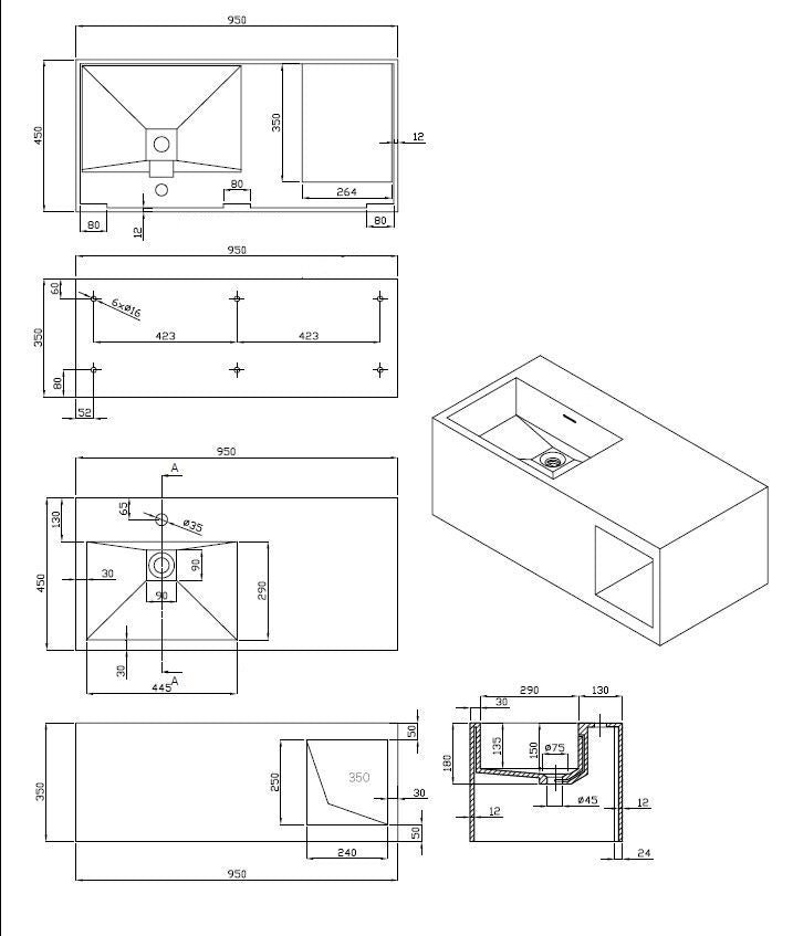 Serena wastafel Just-Solid 95x45x35cm