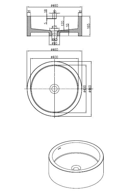 Compo Opbouw Waskom Just-Solid 46cm