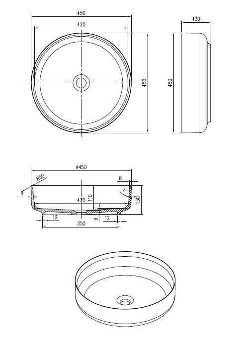 Lastic opbouw-waskom Just-Solid 45cm