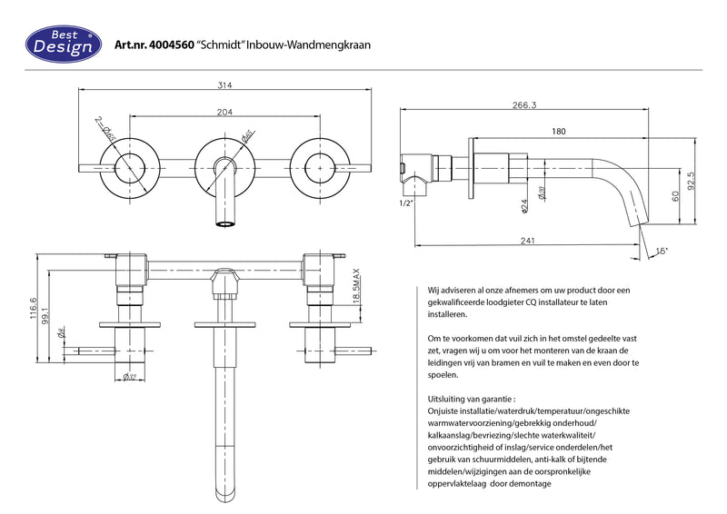 Chrome Schmidt inbouw-wandmengkraan