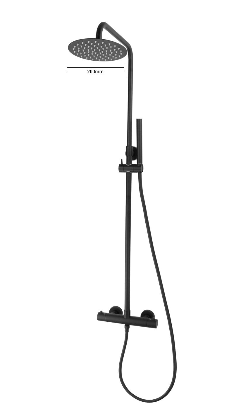 Mat Zwart-Pary-200 Thermostatische Regendouche-Opbouwset Nero Mat-Zwart