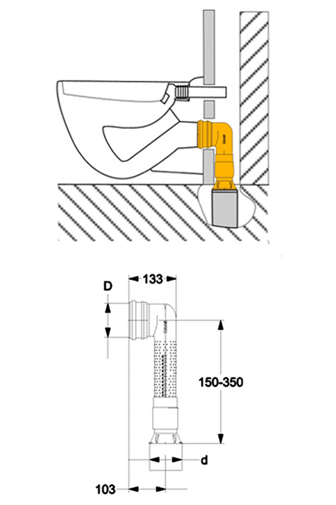 PVC ruimtebesparende verloopbocht Vario verticaal 90/90 No: 3950