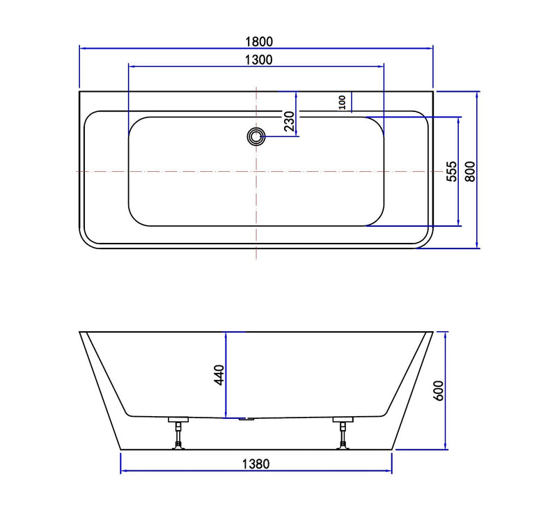 Silmo semi vrijstaand wandmodel bad 180x80x60cm