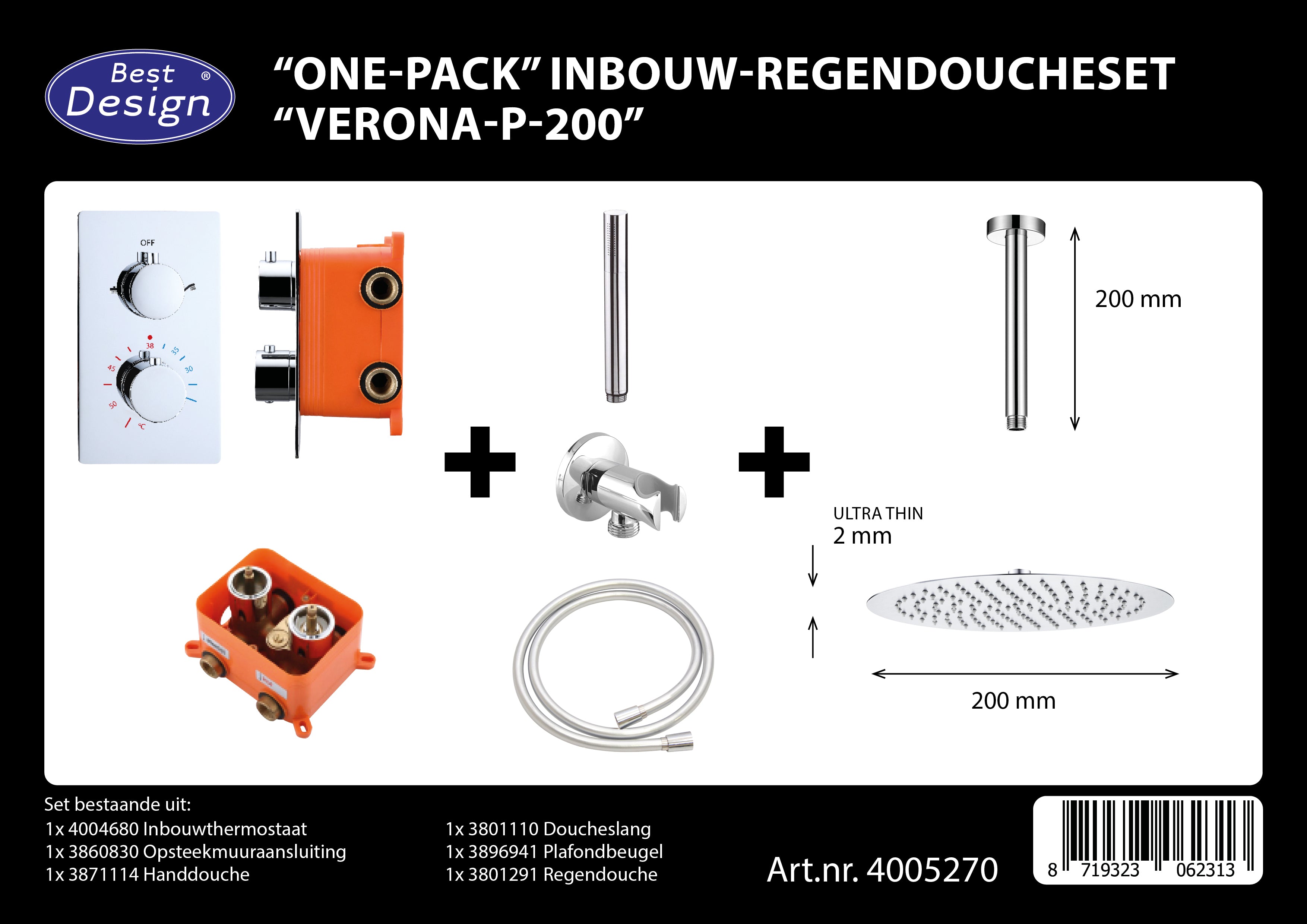 Complete Inbouw-Regendoucheset Verona-P-200