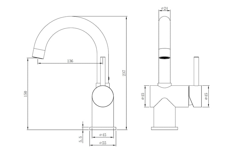 Ore-Logo wastafelmengkraan m/drb. uitloop RVS-look