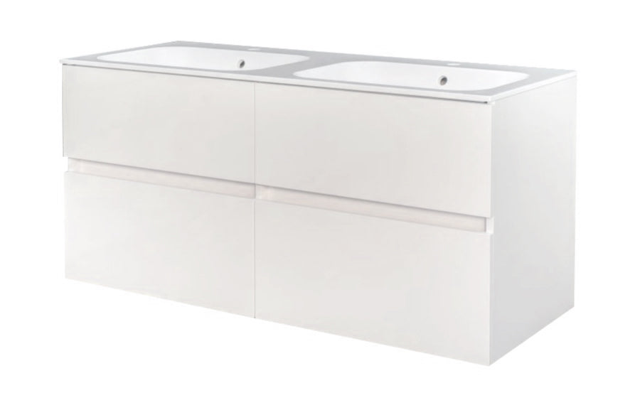 Bora-Wit-Greeploos meubel onderkast 4 laden zonder wastafel 120 cm Glans-Wit