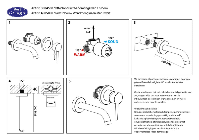 Nero-Lara inbouw-wandmengkraan uitl=20cm mat-zwart